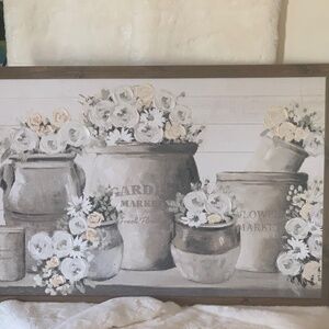 White flowers with Garden market tubs